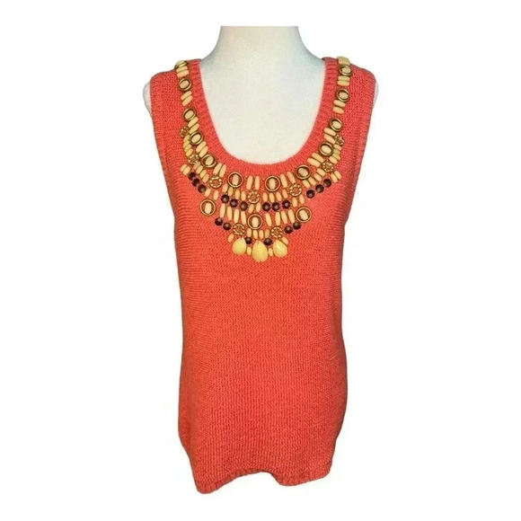Ruby Rd Women's Large‎ Beaded Tank Top Orange Scoop Neck Sleeveless - Picture 1 of 7